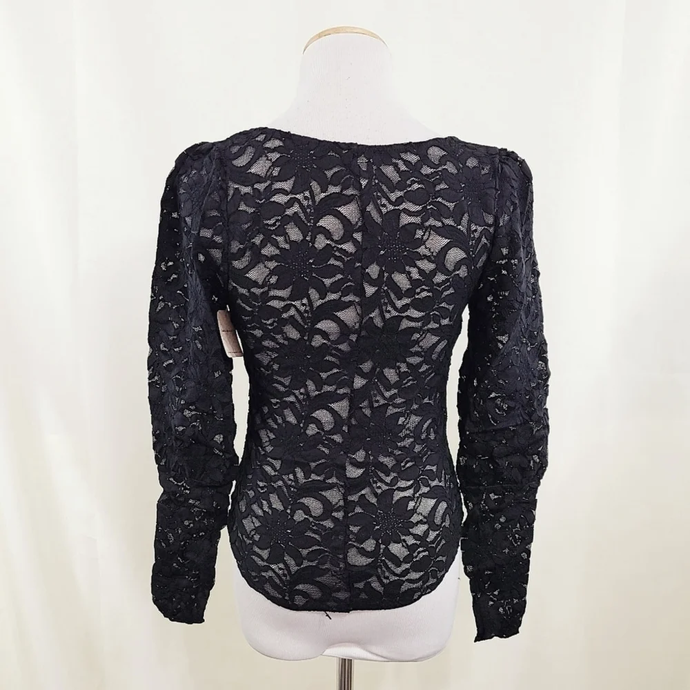 Free People Long Distance Layering top sheer black lace women’s sz small new NWT